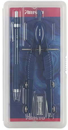 Aristo AR55808 Topline Art Series Schnellverstellzirkel & Druckbleistift (Kreise bis 370 mm Durchmesser, Ersatzminen, Schenkel aus Zinkdruckguss) deep blue