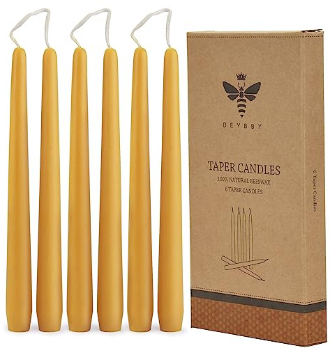 10 Natural Beeswax Taper Candles - 6 Pack Beeswax Candles Set, Yellow