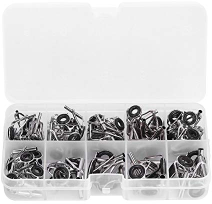 Kit de Reparación de Guías de Caña de Pescar, 80 Piezas de Acero Inoxidable con Anillos de Cerámica, 10 Tamaños, Incluye Puntas y Anillos de Ojo para Caña de Mar y Agua Salada