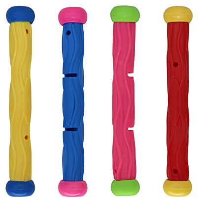 TOPWAYS Pool Tauchspielzeug Set 4 Tauchstöcke Tauchtorpedos Schwimmen Unterwasser Pool Trainingsspielzeug Tauchspiele Training Kinder Geschenk (Fischstäbchen)