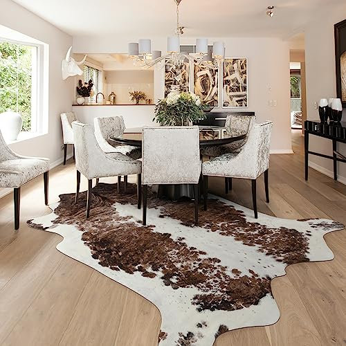 NEOCOZY Exquisiter Rindsleder-Teppich, 1,4 x 1,6 m, Kunst-Rindsleder, für Wohnzimmer, Schlafzimmer, Kuhdruck für Wand, rutschfest, Kamelweiß
