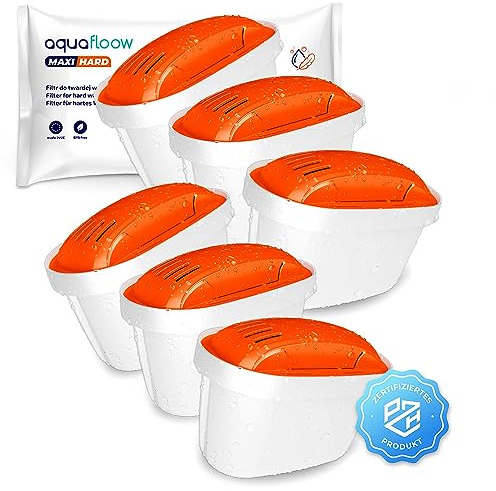 Aquafloow Maxihard Wasserfilter Kartuschen 6 Stück für Hartes Wasser | Filterkartuschen Kompatibel mit Dafi Unimax Aquaphor A5 Brita Maxtra+ Philips AWP212/10