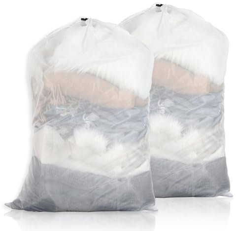 2 Stück Groß Wäschesack Wäschenetz mit Kordelstopper 60x90cm Wäschebeutel XXL Wiederverwendbare Wäschenetz für Waschmaschine Mäntel Badetuch Vorhänge Teppiche Daunenjacken