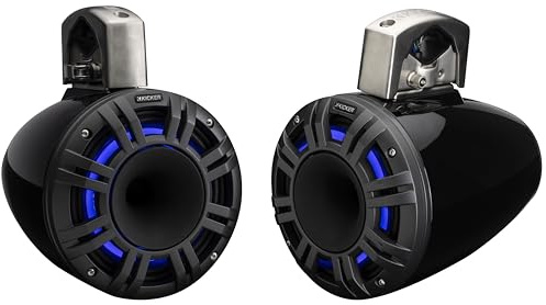 KICKER 51KMTCXL8 8 RGB LED Horn Loaded Compression Driver Marine Tower Speakers, Pair, Black