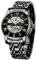 aswan watch Automatik Uhr Herren-Skelett Glasboden Römische Zahlen Diamant Zifferblatt-Mechanische Armbanduhren mit Edelstahlarmband