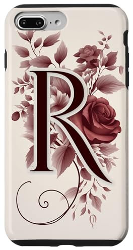 Initial Letter R Maroon Floral Case for iPhone 7 Plus/8 Plus