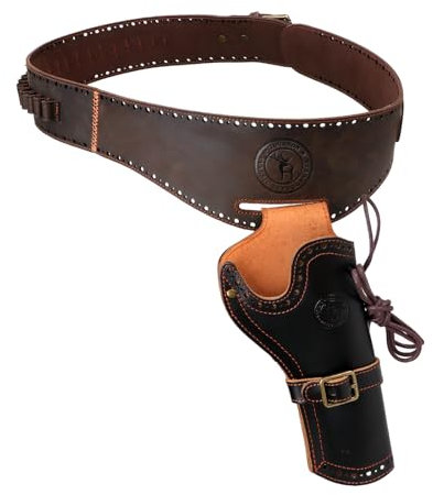 Tourbon Waffenholster aus echtem Leder, Western-Cowboy-Bein, Pistolenhalter, verstellbar, Munitionsgürtel