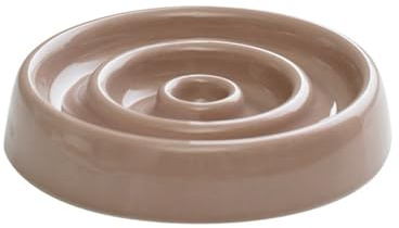 Liemuao Gamelle Anti Glouton Chat en Céramique, 15.5cm Gamelle Chat Surélevée avec Support en Bambou Gamelle d'alimentation Lente Slow Feeder pour Chats Anti-Vomissements Bol Nourriture Chat (Brun-A)