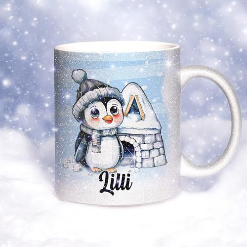 Sunnywall Keramik Tasse Kaffeebecher Glitzertasse Weihnachtstasse Winter | Keramikbecher 330 ml spülmaschinengeeignet für Kaffee Tee Büro Alltag mit Motiv und Namen personalisierbar