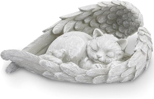 ZHjuju Pietra Commemorativa di Gatto, Statuetta Commemorativa in Resina per Gatti con Pietra Tombale Statua Commemorativa per Gatti Statua a Forma di Angelo per Gatto per Esterni, Giardino, Cortile
