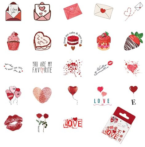 Cosmeria Love Stickers Set, 46 Stück, Ästhetische Aufkleber Für Scrapbooking Und Bullet Journal, Valentinstag Und DIY Liebhaber