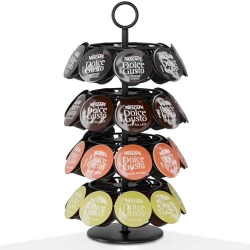 ACROPAQ Kapselhalter für Dolce Gusto Kapseln - Kapselständer für 36 Kaffeekapseln Aufbewahrung, Hochwertiges Metall, 360° Drehbar, Schwarz - Aufbewahrung für Dolce Gusto Kapseln, Kapselständer
