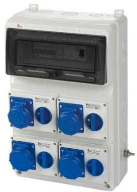 Quadro ASC fisso, 6KW 230V, IP65, 4 prese interbloccate 2P+T 16A, con magnetotermico, differenziale generale e pulsante di emergenza - Rosi 2201S