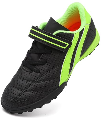 VLOOKST Boys' Football Boots Kids Girls Astro Turf Trainers Non-Slip Junior Soccer Shoes Sports Shoes Outdoor Athletic Sneakers Football Shoes Unisex Black Green 6UK