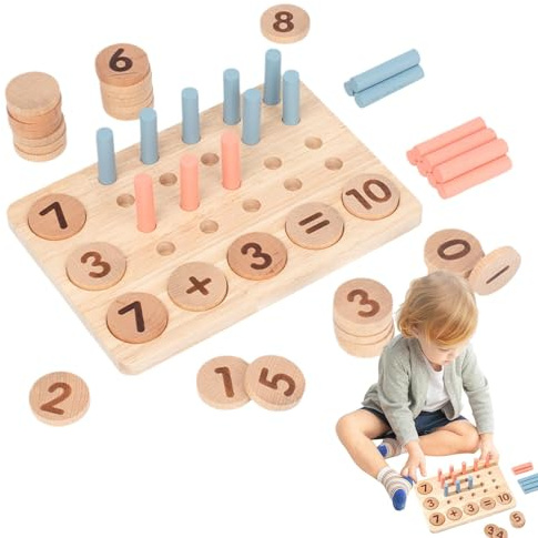 Toy-Pegboard de conteo de madera para niños, aprendizaje de matemáticas educativas, tablero aritmético con contadores Juguetes de educación temprana para el número de números, desarrollo motor y matem