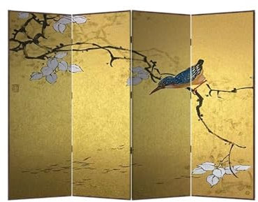 uadyie Pantalla para Chimenea Biombo de Suelo con diseño de Flores y pájaros, Pared Decorativa for Sala de Estar, biombo Plegable for privacidad. Pantallas Decorativas para Chimenea(240 * 180CM)