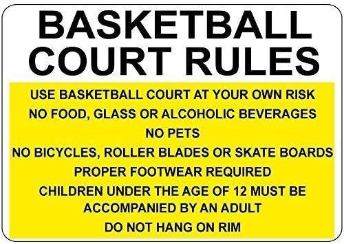 Warning Basketball Court Rules at Your Own Risk No Food Glass Sign 12X8 Inches Aluminum Metal tin signs