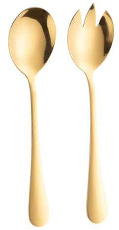 CIYODO 2pièces Cuillère à Salade Double Acier Inoxydable Avec Manche Doré Lot De Pratique Pour Servir Et Mélanger