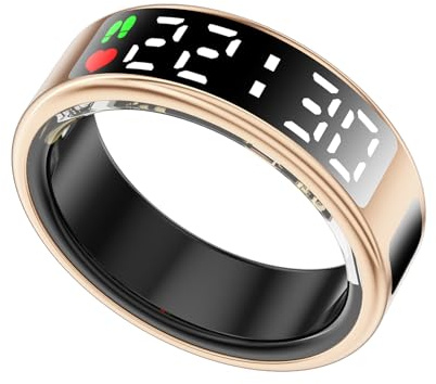 Longlu Smart Ring per donne e uomini con display a LED, fitness tracker con frequenza cardiaca/ossigeno nel sangue/sonno/sport/5 ATM, impermeabile, per iPhone e Android