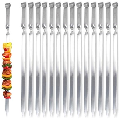ZMC - 15 brochetas para barbacoa de acero inoxidable de 55 cm, 2 cm de ancho, 2 mm de grosor, pinchos de kebab y brochetas de carne, inoxidables, planas y estables para barbacoas, Adana, hogueras y