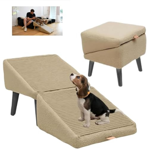 Rampa De Perros Plegable,Portátil Escalera para Mascotas Taburete para Perro Gato Grandes Y Pequeños,Ideal para Exteriores Porches (Khaki, 30x30x20)