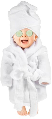 DIYEAH Peignoir de Bain Bébé en Éponge Blanche Douce, Confortable et Respectueux la Peau, Accessoire Photobooth Amusant Design Mignon pour Nouveau-né