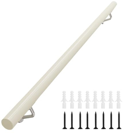 Barandilla de madera antideslizante de seguridad para escaleras, de 1 a 15 pies, para interiores y exteriores, resistente para montar en la pared, barra de apoyo fuerte para escalones, color blanco