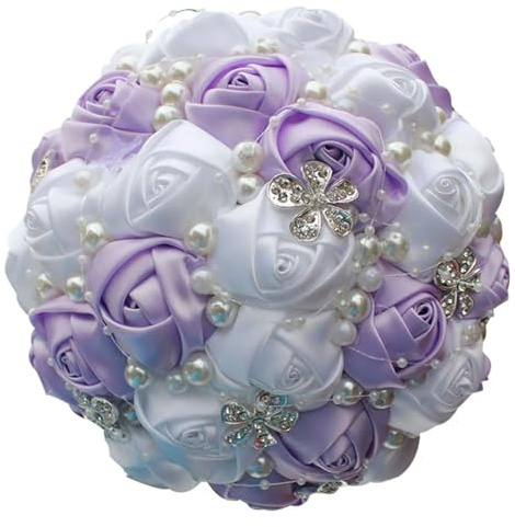 Korean Bride Wedding Bouquet Luxury Diamond Silk Rose Handmade Bridesmaid Bouquet Lilac Mixed 21cm Diameter