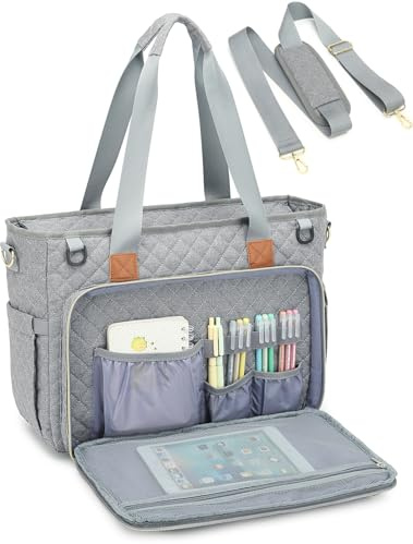 BlesMaller Borsa da lavoro da donna con scomparto per laptop, grande insegnante, borsa per scuola, ufficio, business, grigio