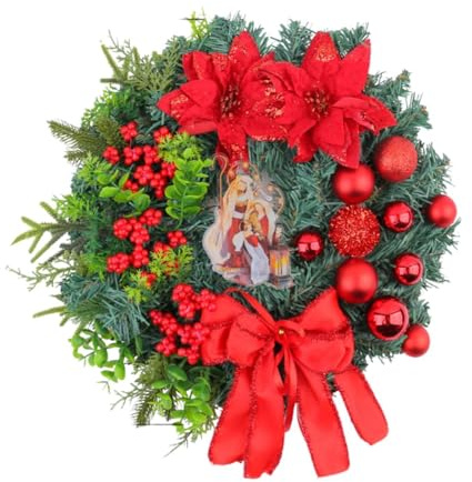 Harilla Weihnachtstürkranz-Girlande mit Beerenschleife, Weihnachtskugelkranz, Weihnachtsdekoration für die Haustür, Urlaubsarrangements, Hochzeit, Rot 30cmx30cmx8cm