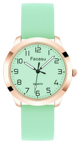 Facasu Analoge Armbanduhr Mädchen Damen,Wasserdicht Schlicht Lässig mit leuchtendem Zifferblatt,Quarzuhr mit bequemem,Weichem Armband,Leicht zu Lesen,für Teenager Mädchen ab 12 Jahren