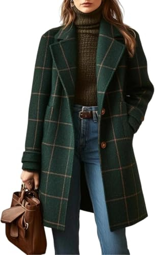 Générique Manteau En Tweed À Carreaux Rétro À Revers Pour Femme Style Classique Tendance Printemps-automne Manteau Mi-long Élégant Décontracté Idéal Pour Le Bureau Ou Les Soirées