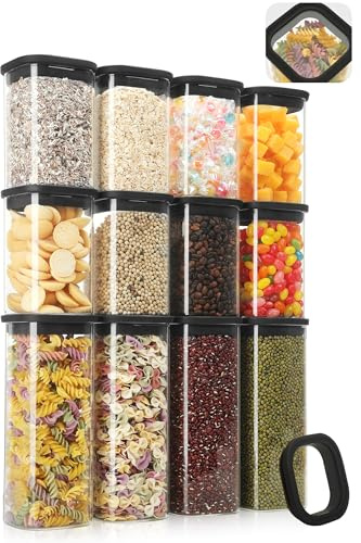 Withosent Vorratsgläser mit Glasdeckel 12er Set, 1000/600ml Vorratsdosen Glas Eckig, Glasbehälter Vorratsglas, Stapelbare Aufbewahrungsgläser Küche für Pasta, Müsli, Bohnen, Gewürze, Snack