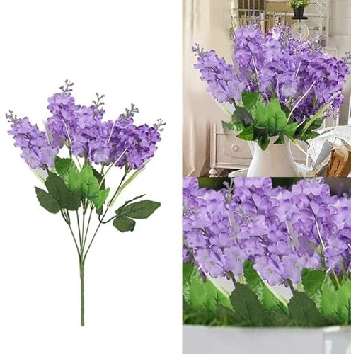 Pumixiy Arreglo floral artificial de jacinto de glicina de seda para decoración de bodas y decoración del hogar, tamaño de 35 x 20 cm con colores vibrantes, decoloración duradera (morado claro)