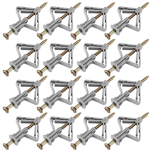 Yibaijia 100 rigips dübel drywall anchors hohlraumdübel | 50 Stk + 50 Stk Schrauben Gipskarton Set, Expansionsschraube Trockenbau für Beton Ziegeln Grau