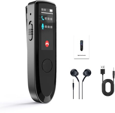 Denash Grabadora de Voz Digital, Grabadora de Llamadas BT con Grabación de una Tecla, Reproductor de Música Portátil con Clip para Reuniones, Entrevistas y Conferencias (64G)