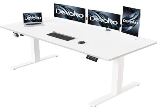Devoko Elektrisch Höhenverstellbarer Schreibtisch 180 x 80 cm, Weiß | Stabiler Stehschreibtisch ohne Wackeln, Leise Höhenverstellung für Home Office, 72–118 cm, 2-Memory-Funktion Computertisch