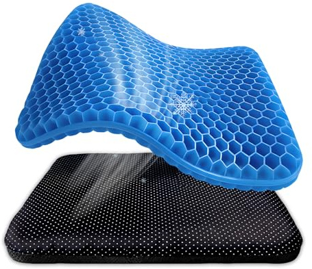 Zaztytoy Sitzkissen Gelkissen - Ergonomische Wabenstruktur mit 2 waschbaren Bezügen und Antirutsch-Unterseite in Blau 43x43x4cm - für Bürostuhl und Auto für langes Sitzen im Alltag und auf Reisen