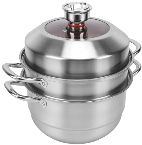 Yosoo Health Gear Pentola a Vapore a 3 Strati, Design Addensato in Acciaio Inossidabile, Multifunzione con Timer, per Cucinare Zuppe di Pesce in Casa