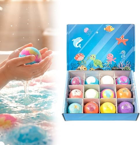 Bombe de Bain Moussant, 2026 Nouveau Boule de Bain avec Surprise à l'intérieur, Balle Faite à la Main pour les, Coffret Cadeau Boules de Bain Bath Bombs for Kids pour Filles, Garçons (12PC)