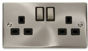 Click Deco VPSC536BK Satin Chrome 2 Gang Switched Socket Black Insert …