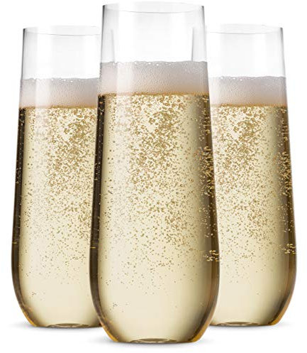 Munfix 24 Pack Stemless Plastic Champagne Flutes Disposable 9 Oz Clear Plastic Toasting Glasses Shatterproof Recyclable and BPA-Free