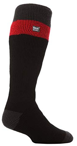 HEAT HOLDERS - Mens Thick Extra Long Striped 2.3 TOG Winter Thermal Knee High Ski Socks (6-11 uk, Black/Red)