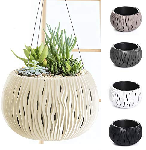 Blumentopf Pflanzentopf Balkontopf Hängetopf Aufhängen Welle-Design mit Einsatz wählbar (370+Aufhängung Anthrazit)
