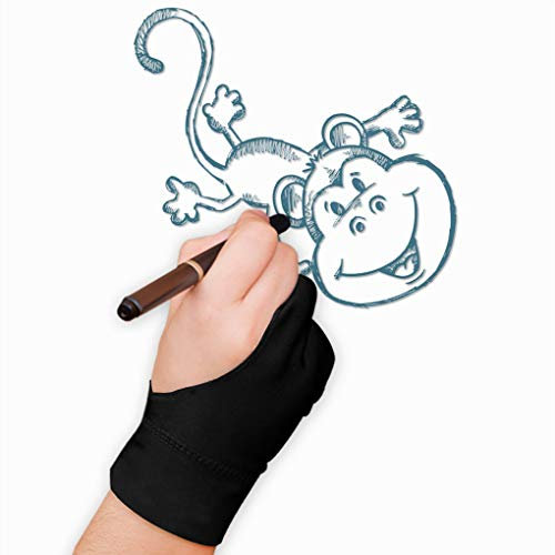 YJZQ Gants Artiste pour Tablette Graphique Gants noir avec 2 Doigts pour Procreate sur iPad Pro Kit de peinture Gants de Dessin anti-fouling Gants Protégé Unisexe