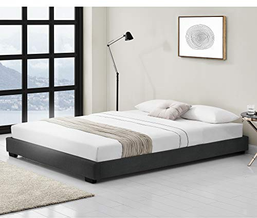 Corium Cama Doble Matrimonio Tapizado en Piel sintética 180 x 200 cm Somier Moderno con Listones para Cama Negro