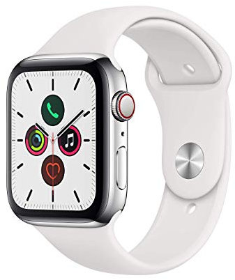 Apple Watch Series 5 44mm (GPS + Cellular) - Cassa In Acciaio Inossidabile Color Argento Con Bianco Cinturino Sport (Ricondizionato)