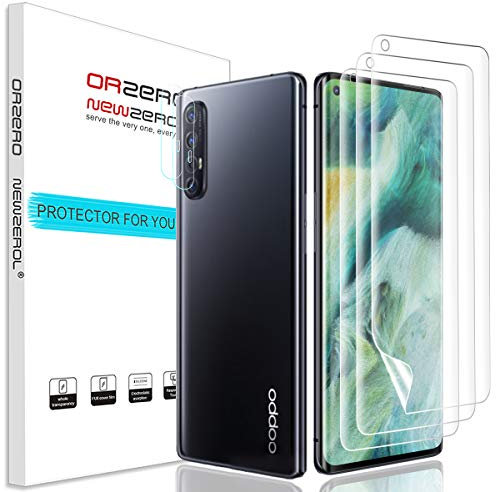 NEWZEROL 3 Packs Protecteur D'écran + 2 Packs Protecteur D'appareil Photo en Verre Trempé pour OPPO Find X2 Neo [Support D'identification Des Empreintes Digitales]Anti-Balles Protecteur D'écran Souple