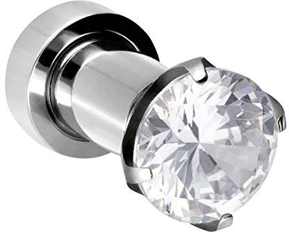 PIERCINGLINE Chirurgenstahl Plug | EINGEFASSTER KRISTALL | Piercing Ohr | Größenauswahl