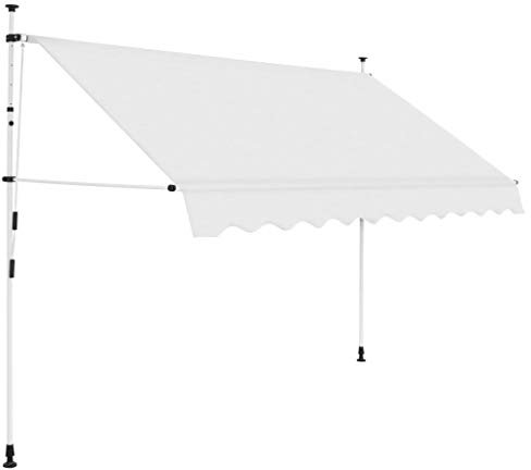 mewmewcat Retractable awning Hand operated Sun protection Articulated arm awning Clamp awning terrace Balcony awning 250 cm Creamy white
